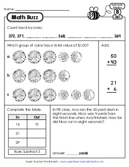 Math Buzz: Week 17 Worksheets 81 through 85 Daily Math Review Worksheet