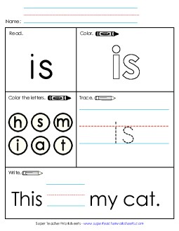 Is (Sight Word) Free Sight Words Worksheet