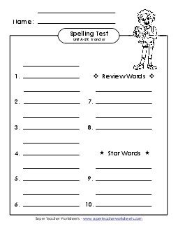 Spelling Test (A-29) Spelling A Worksheet