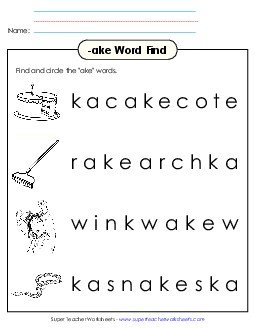 Circle the Words (-ake) Word Families Worksheet