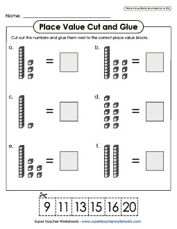 Place Value Cut and Glue (Numbers Up to 20) Worksheet