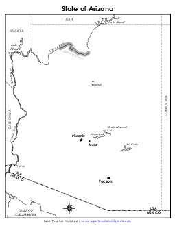 Labeled Arizona Map State Maps Worksheet