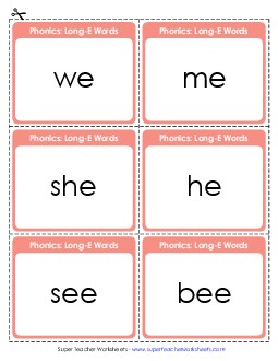 Flashcards (Long E) Phonics Long Short E Worksheet