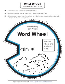 Word Wheel (-ain Words) Phonics Worksheet