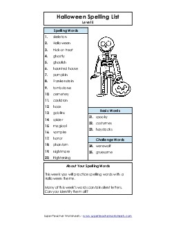 Spelling List  Spelling E Worksheet