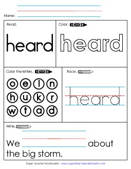 Worksheet 1: Heard Free Sight Words Individual Worksheet