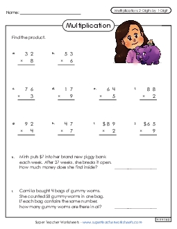 Multiplication: 2-Digit by 1-Digit Worksheet