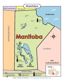 Manitoba Map (Full Colour) Canada Worksheet