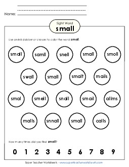 Dab or Color: Small Sight Words Individual Worksheet