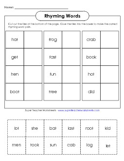 Rhyme Cut-and-Glue (Basic) Rhymes Worksheet