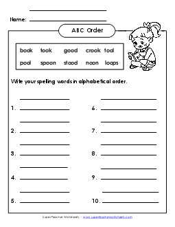 ABC Order: Write List (B-19) Spelling B Worksheet