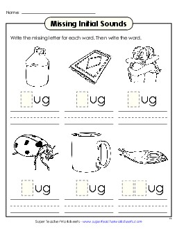 Missing Initial Sounds (-ug) Word Families Worksheet