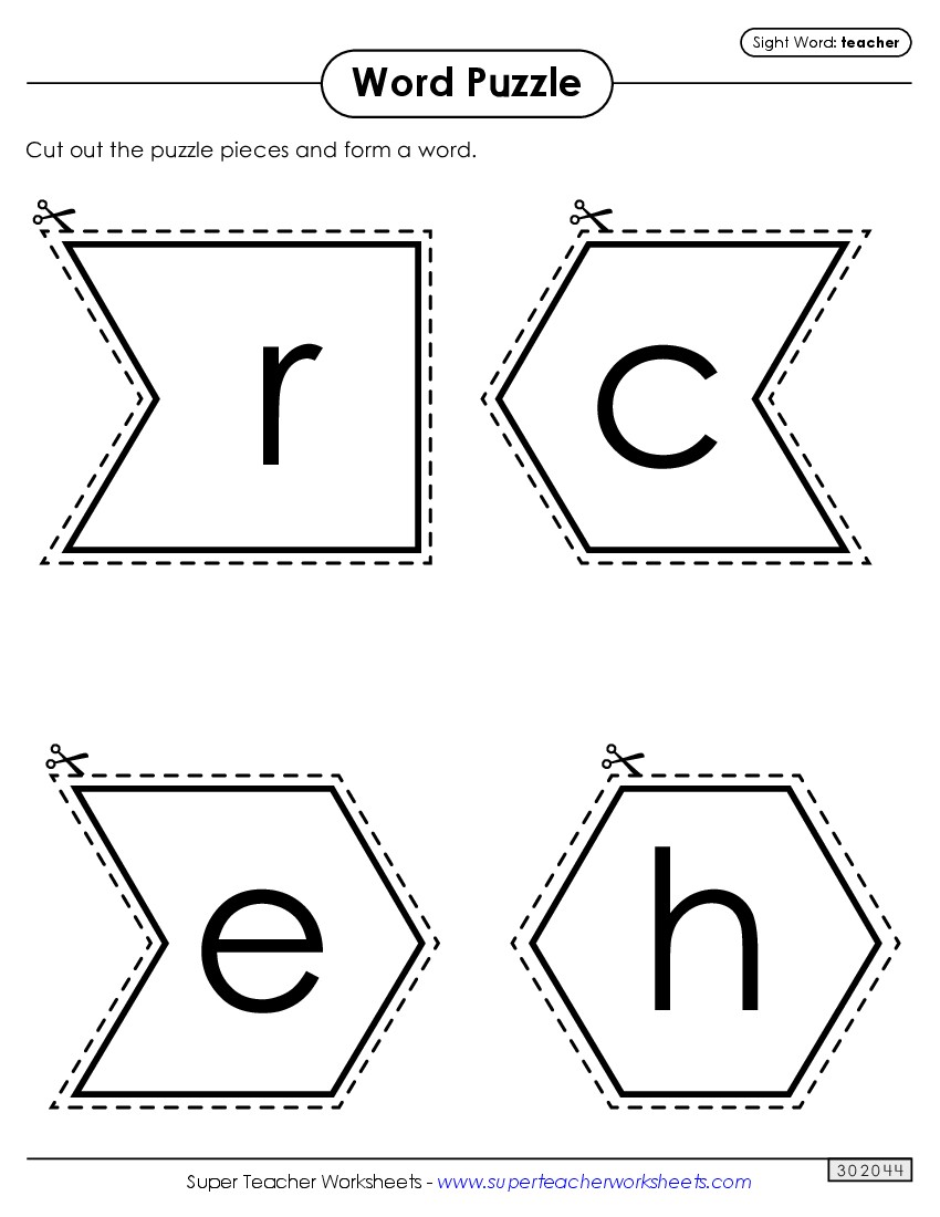 Word Puzzle: Teacher Sight Words Individual Worksheet