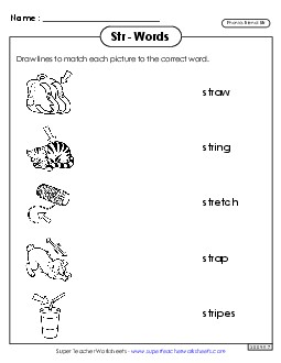 Matching Worksheet (Str- Words) Phonics Blends Worksheet