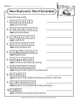 Word Scramble Canada Worksheet