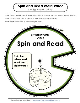 Spin and Read (Unit 20) Sight Words Worksheet