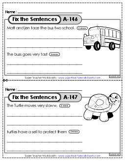 Fix the Sentences A-146 through A-150 Worksheet