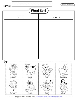 Noun and Verb Sort Nouns Worksheet