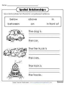 Vehicles Spatial Relationships Worksheet