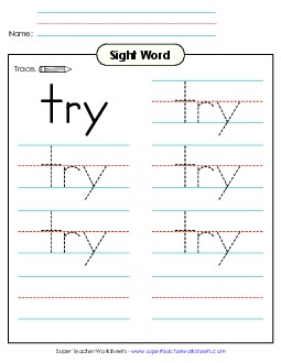 Trace the Word: Try Sight Words Individual Worksheet