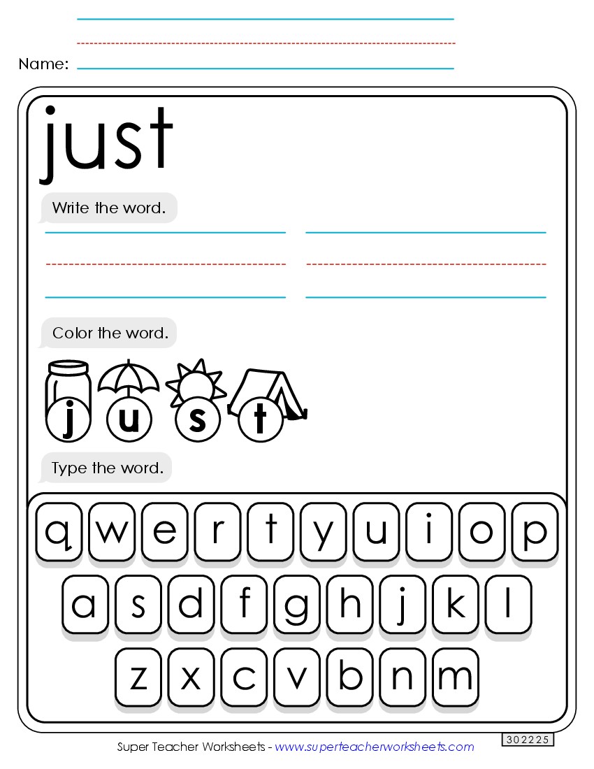 Write, Color, Type: Just Sight Words Individual Worksheet