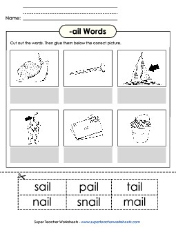 Cut and Glue (-ail) Word Families Worksheet