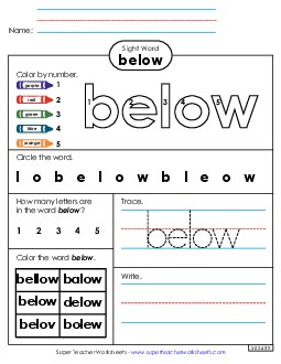 Worksheet 4: Below Sight Words Individual Worksheet