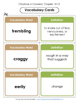 Vocabulary Cards: Chapters 10-12 Book Christmas In Camelot Worksheet