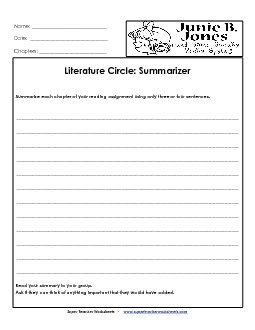 Lit. Circles: Summarizer Book Junie Spying Worksheet