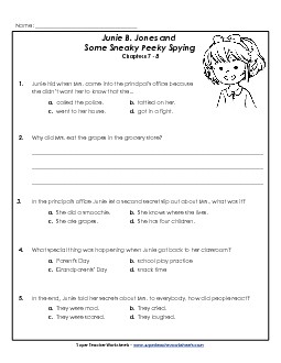 Questions for Chapters 7-8 Book Junie Spying Worksheet