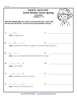 Vocab for Chapters 7-8 Book Junie Spying Worksheet