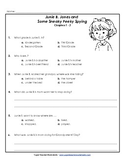 Questions for Chapters 1-3 Free Book Junie Spying Worksheet