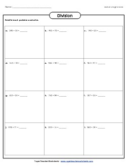 Division Boxes: 2-Digit Divisors (Remainders) Worksheet