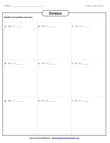 Division Boxes: 3-Digit Dividends (#2) (w/ Remainders) Worksheet