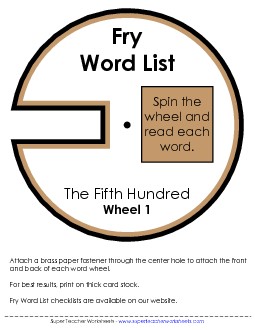 Word Wheels (Fifth Hundred) Fry Worksheet