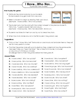 I have/Who has Game: Level 5 Fry Worksheet