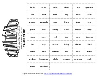 Fry Bingo: Fourth Hundred 1-50 Worksheet