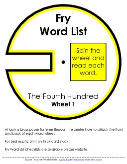 Word Wheels (Fourth Hundred) Fry Worksheet