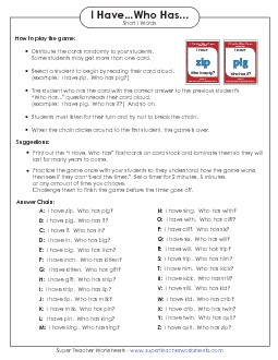 I have.. Who has... (Short I) Phonics Worksheet