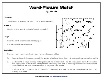 Word-Picture Match - /g/ Words Phonics Beginningsounds Worksheet