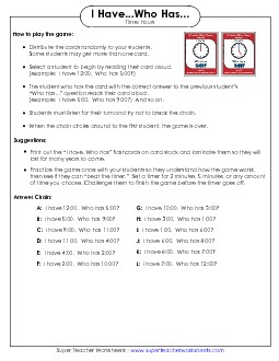 Telling Time (Hours) Worksheet