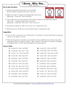 Telling Time (Nearest Half Hour) Worksheet