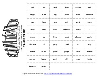 Fry Bingo: Second Hundred 51-100 Worksheet