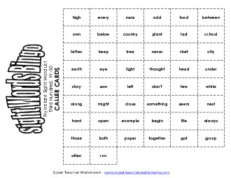 Fry Bingo: Third Hundred 1-50 Worksheet