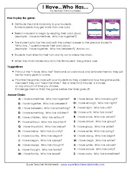 I have/Who has Game: Level 3 Fry Worksheet