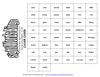 Fry Bingo: Second Hundred 1-50 Worksheet