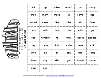 Fry Bingo: First Hundred 51-100 Worksheet