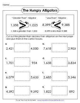 4-Digit Alligators #1 Place Value Worksheet