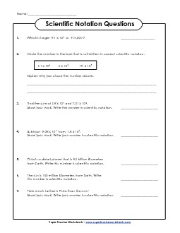 Sci. Notation Questions (Intermediate) Scientific Notation Worksheet