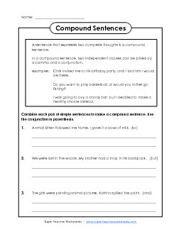 Compound Sentences #1 Free Worksheet